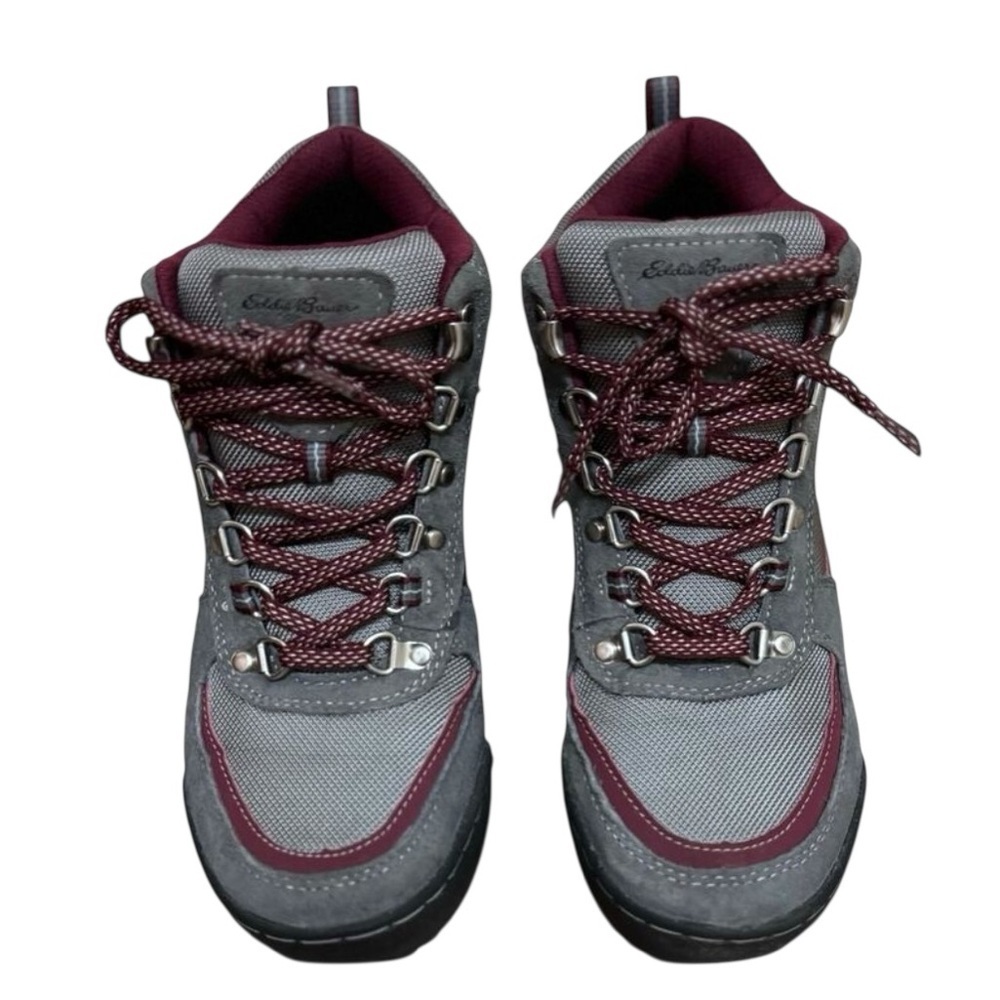 Eddie Bauer Women’s Hiking Boots Gray Burgundy Trail Boots Size 8